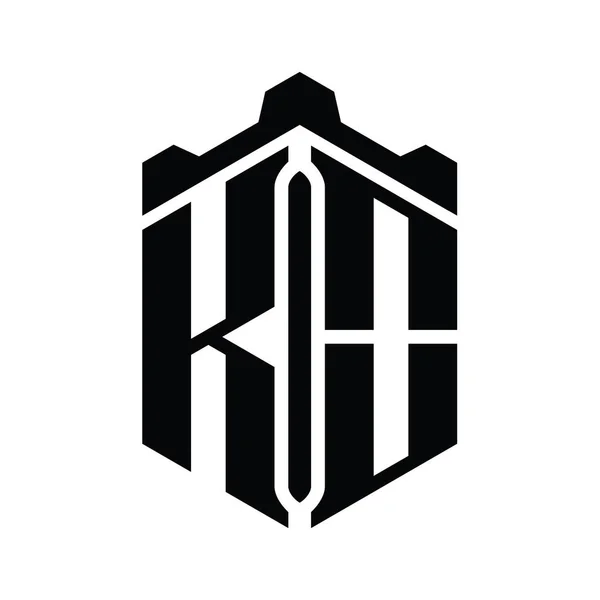 Levél Logo Monogram Hatszög Alakú Korona Kastély Geometriai Stílus Design — Stock Fotó