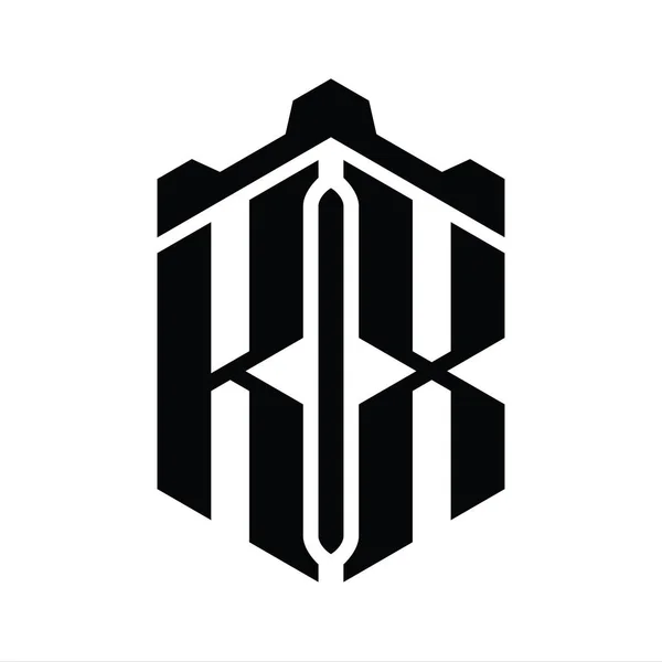Letter Logo Monogram Šestiúhelník Tvar Korunou Zámek Geometrický Styl Designu — Stock fotografie