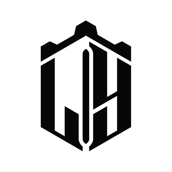 Letter Logo Monogramm Sechseck Form Mit Krone Burg Geometrischen Stil — Stockfoto