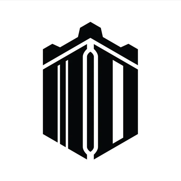 Taçlı Kale Geometrik Stil Tasarım Şablonuyla Harf Logosu Monogram Altıgen — Stok fotoğraf