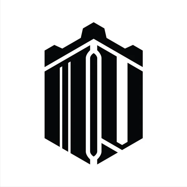 Letter Форма Логотипу Монограми Шестикутника Шаблоном Геометричного Дизайну Замку Корони — стокове фото