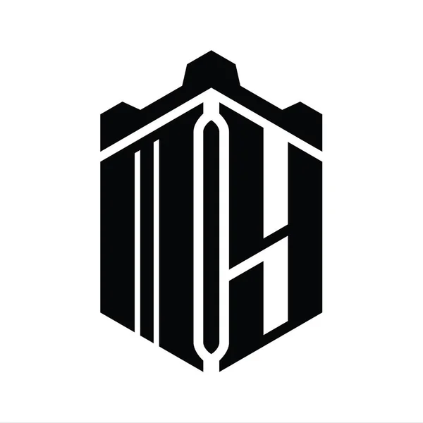 Minha Carta Logo Monograma Forma Hexágono Com Coroa Castelo Modelo — Fotografia de Stock