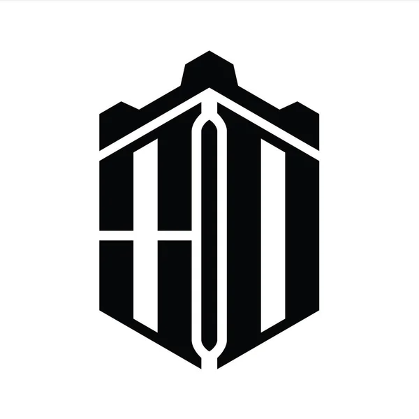 Letter Logo Monogram Zeshoek Vorm Met Kroon Kasteel Geometrische Stijl — Stockfoto