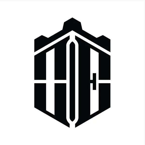 Letter Logotyp Monogram Hexagon Form Med Krona Slott Geometrisk Stil — Stockfoto