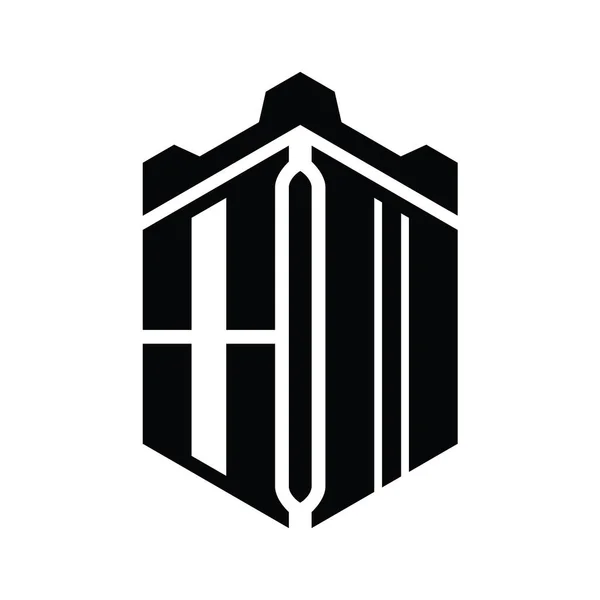 Taçlı Kale Geometrik Stil Tasarım Şablonu Ile Harf Logosu Altıgen — Stok fotoğraf