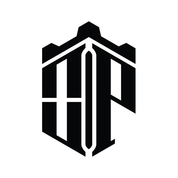 Brief Logo Monogram Zeshoek Vorm Met Kroon Kasteel Geometrische Stijl — Stockfoto