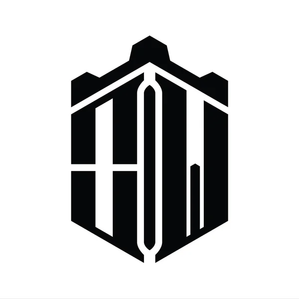 Huruf Logo Monogram Bentuk Heksagon Dengan Mahkota Kastil Geometris Gaya — Stok Foto