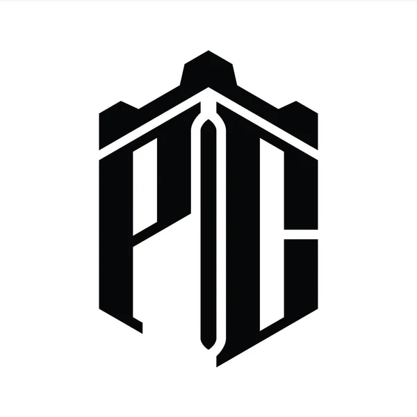 Letter Логотип Монограма Шестикутника Шаблоном Дизайну Коронного Замку — стокове фото