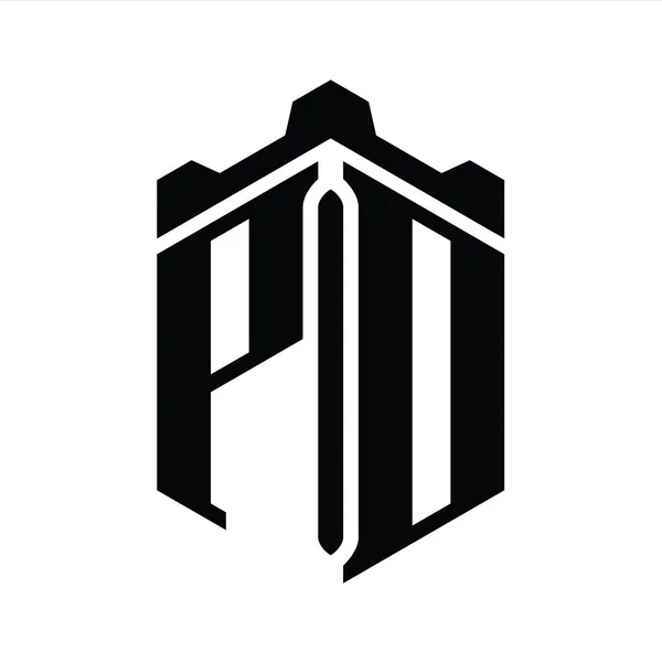 Pdレターロゴモノグラム六角形 クラウンキャッスルジオメトリックスタイルデザインテンプレート — ストック写真