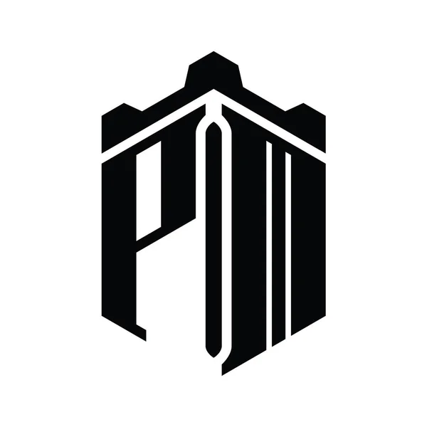 Pmレターロゴモノグラム六角形 クラウンキャッスルジオメトリックスタイルデザインテンプレート — ストック写真
