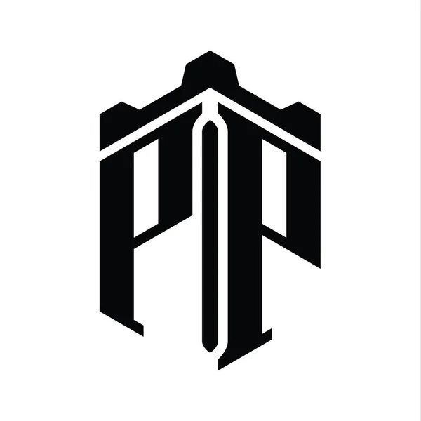 Ppレターロゴモノグラム六角形 クラウンキャッスルジオメトリックスタイルデザインテンプレート — ストック写真