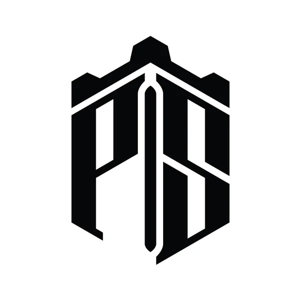 Psレターロゴモノグラム六角形 クラウンキャッスルジオメトリックスタイルデザインテンプレート — ストック写真