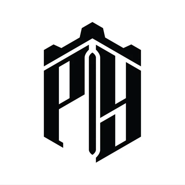 Логотип Логограмма Шестиугольник Формы Короной Замок Геометрический Стиль Шаблон — стоковое фото