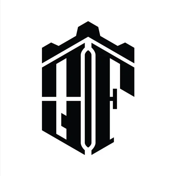 Qf字母标志六边形六边形与冠城堡几何风格设计模板 — 图库照片