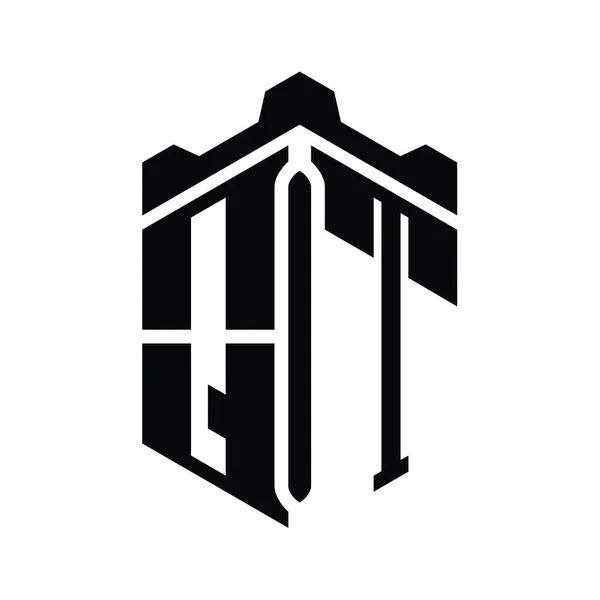Qt字母标志六边形六边形与冠城堡几何风格设计模板 — 图库照片
