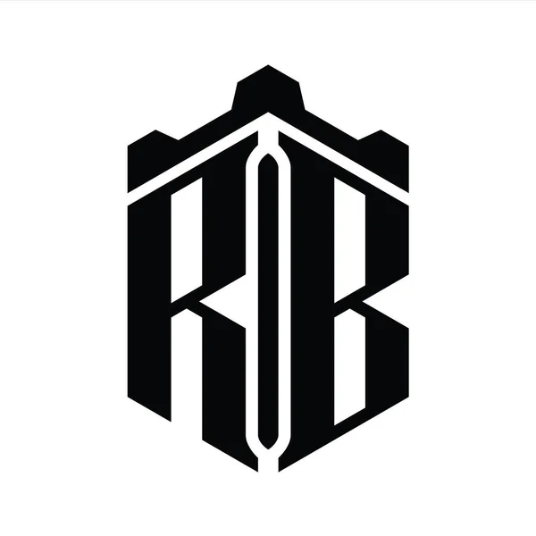 带有冠城堡几何风格模板的Rb字母标志六边形 — 图库照片