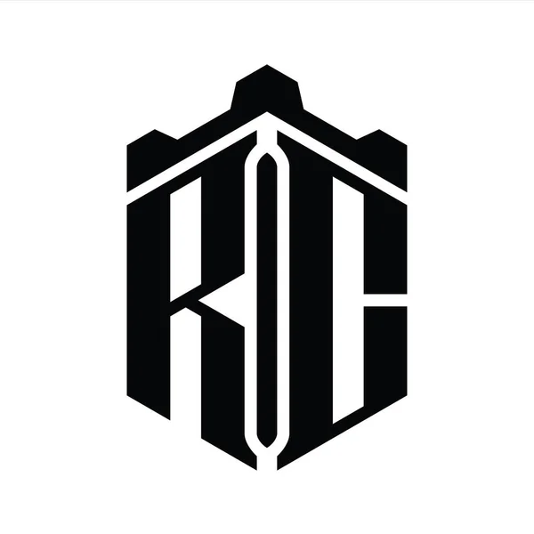 Rcレターロゴモノグラム六角形 クラウンキャッスルジオメトリックスタイルデザインテンプレート — ストック写真