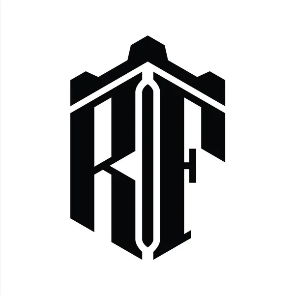 Rfレターロゴモノグラム六角形 クラウンキャッスルジオメトリックスタイルデザインテンプレート — ストック写真