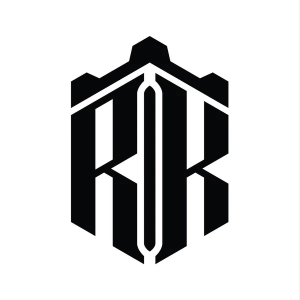 Rk字母标志六边形六边形与冠城堡几何风格设计模板 — 图库照片