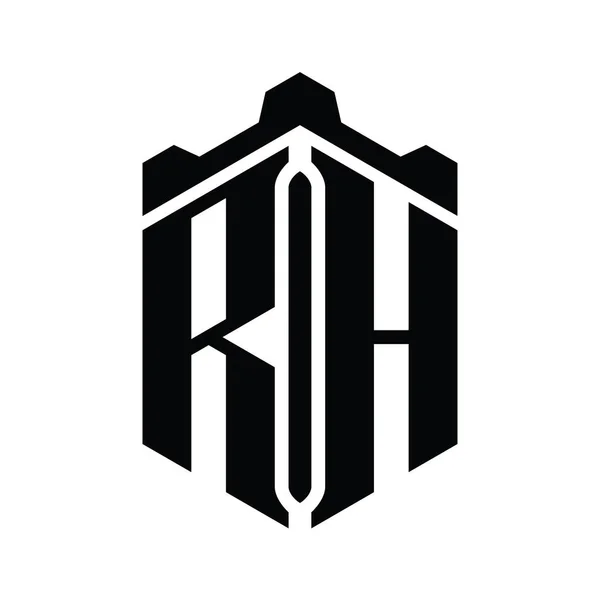 Rh字母标志六边形六边形与冠城堡几何风格设计模板 — 图库照片