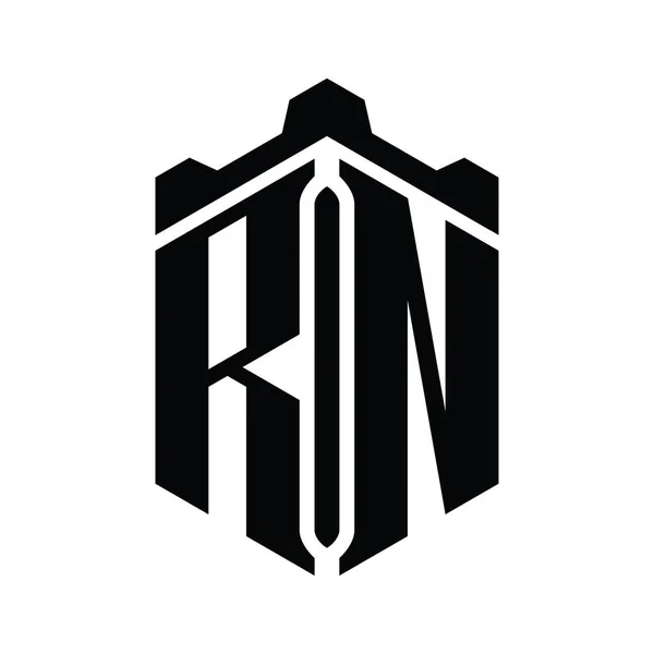 Rn字母标志六边形六边形与冠城堡几何风格设计模板 — 图库照片