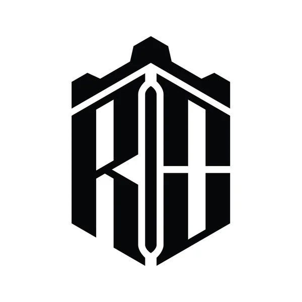 Letter Logo Monogram Hatszög Alakú Korona Kastély Geometrikus Stílusú Design — Stock Fotó