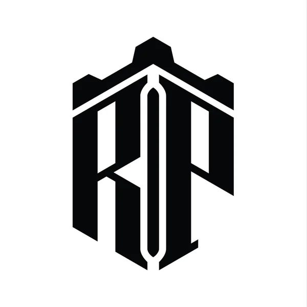 Carta Logo Monograma Forma Hexágono Com Castelo Coroa Modelo Design — Fotografia de Stock
