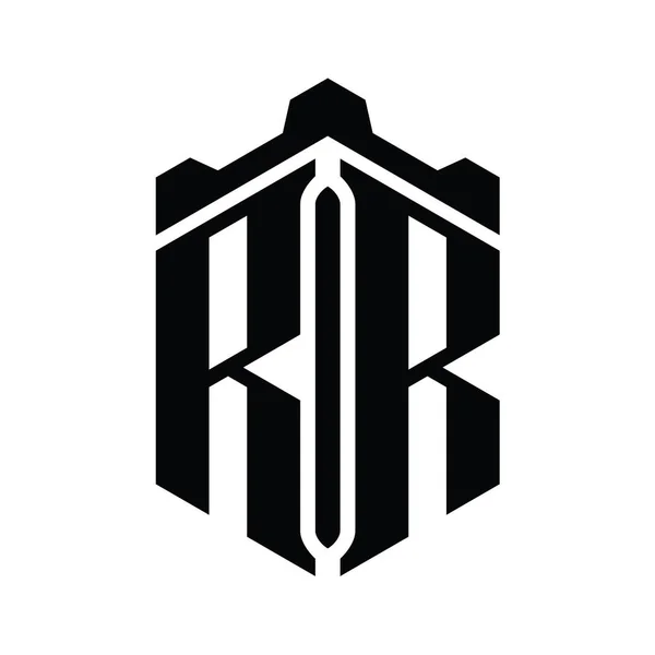 带有冠城堡几何样式设计模板的Rr字母标志六边形 — 图库照片