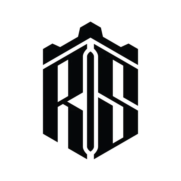 Rs字母标志六边形六边形与冠城堡几何风格设计模板 — 图库照片