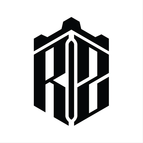 Rz字母标志六边形六边形与冠城堡几何风格设计模板 — 图库照片
