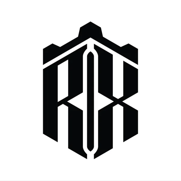 Rx字母标志六边形六边形与冠城堡几何风格设计模板 — 图库照片