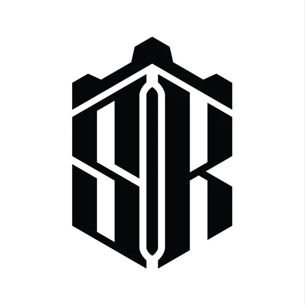 Sk字母标志六边形六边形与冠城堡几何风格设计模板 — 图库照片