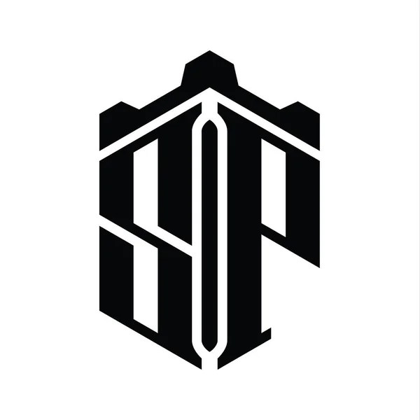 Písmeno Logo Monogram Šestiúhelník Tvar Korunou Zámek Geometrický Styl Design — Stock fotografie