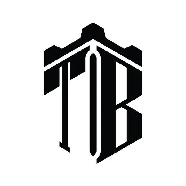 带有冠城堡几何样式设计模板的Tb字母标识六边形 — 图库照片