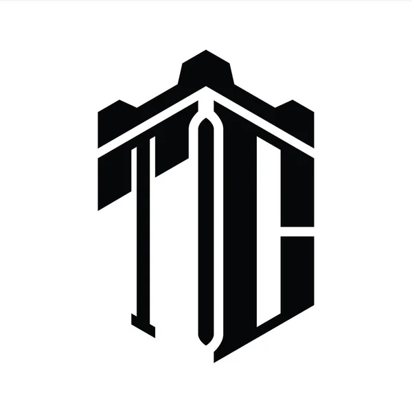 Tcレターロゴモノグラム六角形 クラウンキャッスルジオメトリックスタイルデザインテンプレート — ストック写真