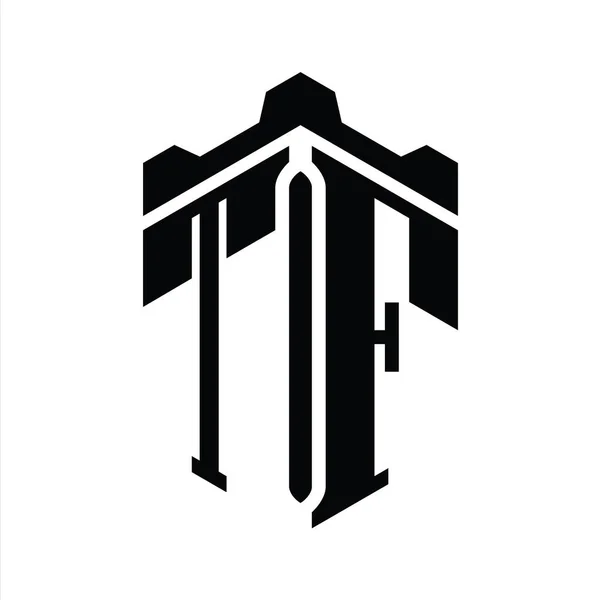 Tfレターロゴモノグラム六角形 クラウンキャッスルジオメトリックスタイルデザインテンプレート — ストック写真