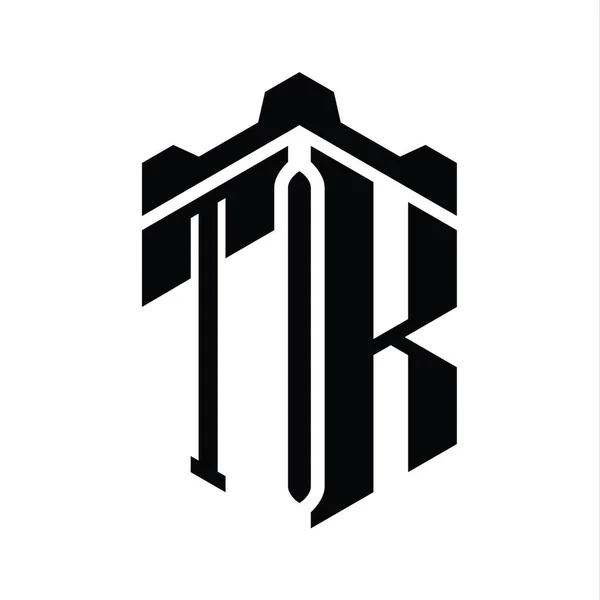 带有冠城堡几何风格模板的Tk字母标志六边形 — 图库照片