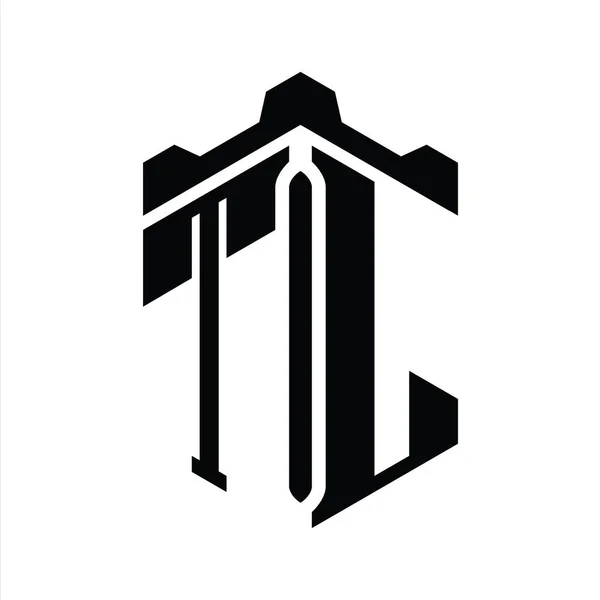 Tlレターロゴモノグラム六角形 クラウンキャッスルジオメトリックスタイルデザインテンプレート — ストック写真