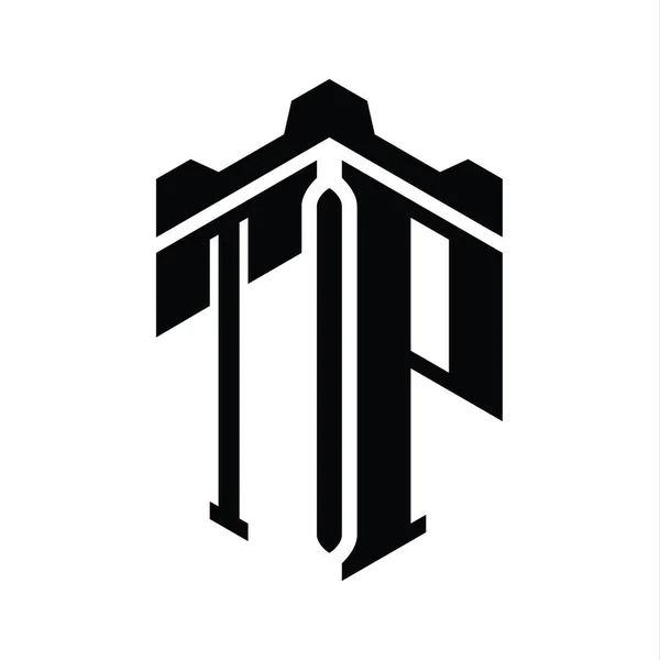 Tpレターロゴモノグラム六角形 クラウンキャッスルジオメトリックスタイルデザインテンプレート — ストック写真