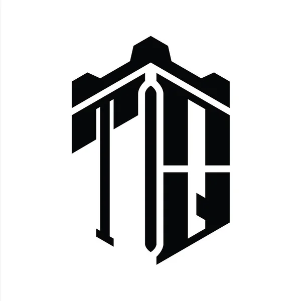 带有冠城堡几何风格模板的Tq字母标志六边形 — 图库照片