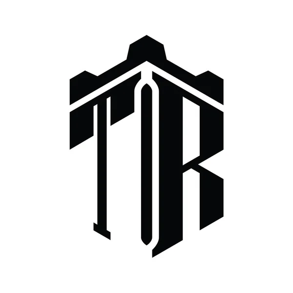 Trレターロゴモノグラム六角形 クラウンキャッスルジオメトリックスタイルデザインテンプレート — ストック写真