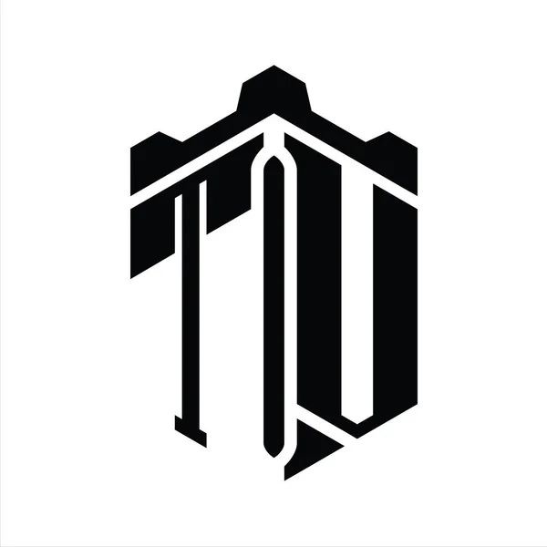 List Telewizyjny Logo Monogram Sześciokąt Kształt Korony Zamek Geometryczny Styl — Zdjęcie stockowe