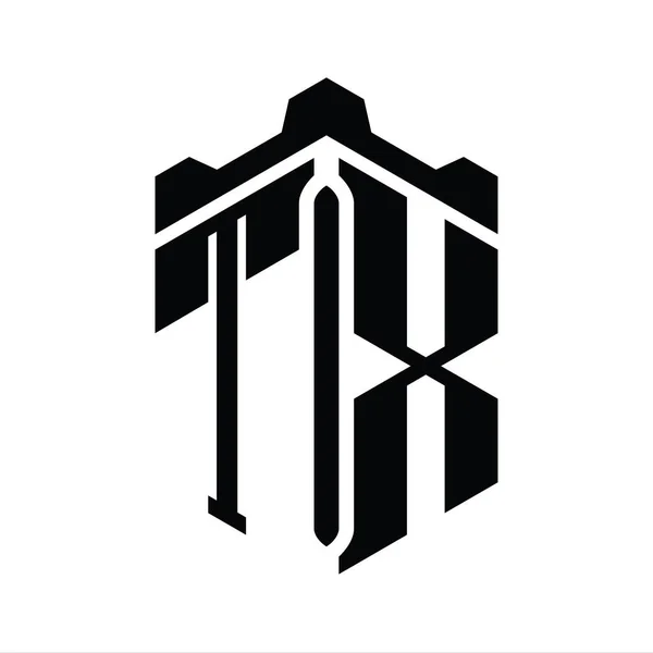 Txレターロゴモノグラム六角形 クラウンキャッスル幾何学スタイルデザインテンプレート — ストック写真