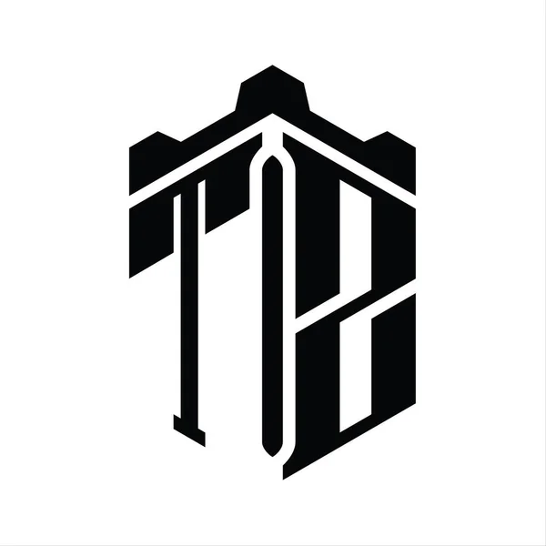 Tzレターロゴモノグラム六角形 クラウンキャッスルジオメトリックスタイルデザインテンプレート — ストック写真