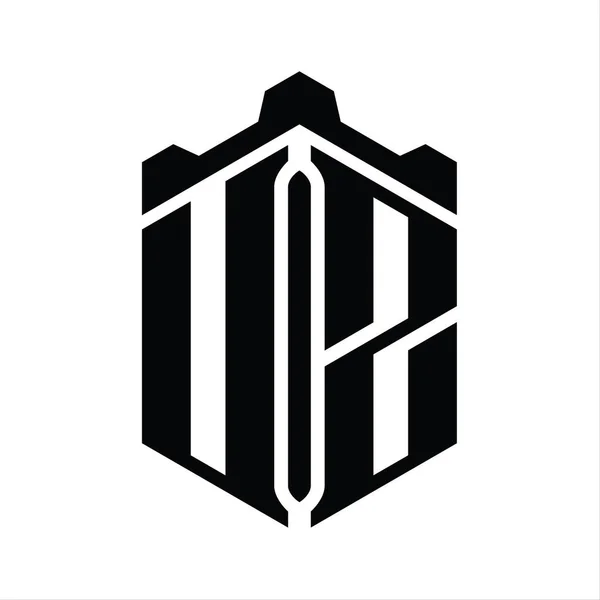 Taç Kale Geometrik Biçim Tasarım Şablonu Ile Harf Logosu Altıgen — Stok fotoğraf