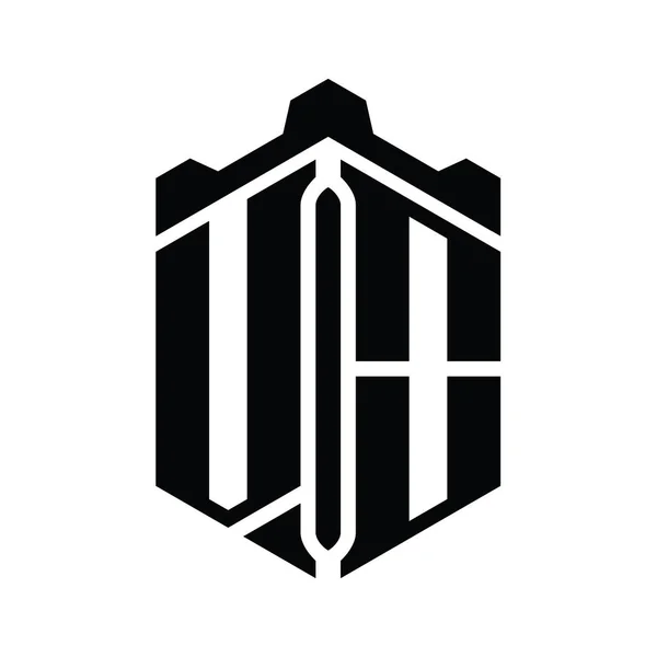 Vo字母标志六边形六边形与冠城堡几何风格设计模板 — 图库照片