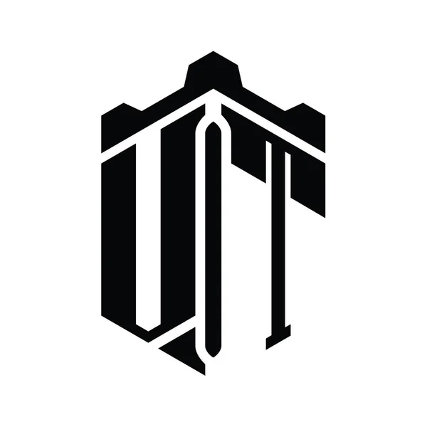 Vt字母标志六边形六边形与冠城堡几何风格设计模板 — 图库照片