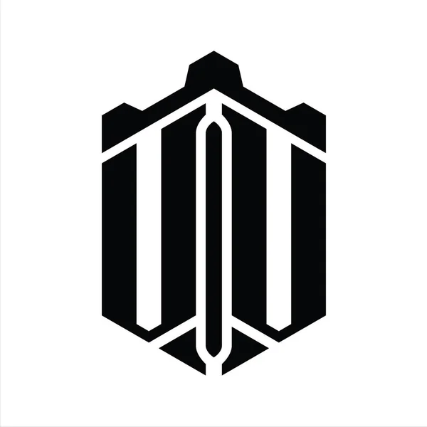 Harfi Logo Monogram Altıgen Şekli Crown Kale Geometrik Biçim Tasarım — Stok fotoğraf