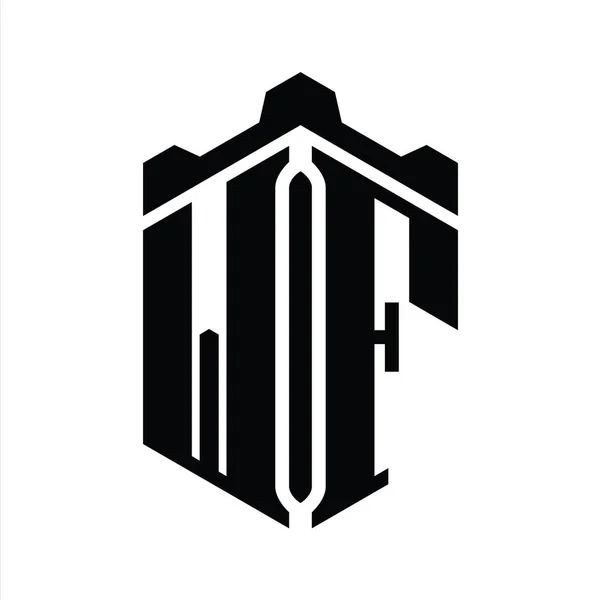 Wf字母标志六边形六边形与冠城堡几何风格设计模板 — 图库照片