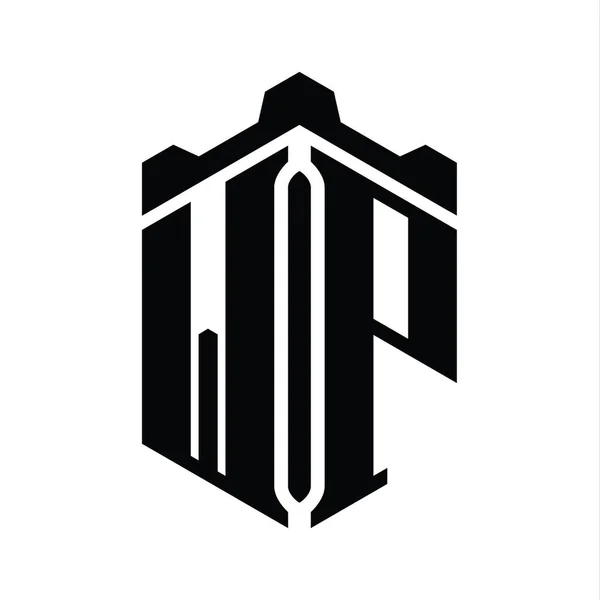 Wpレターロゴモノグラム六角形 クラウンキャッスルジオメトリックスタイルデザインテンプレート — ストック写真